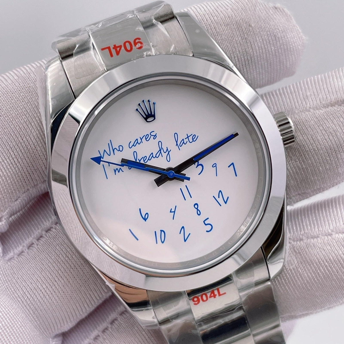 “Who Cares I’m Already Late” Silver Oyster Bracelet Watch (CF) 1:1 replica