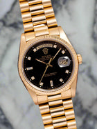 "President" Day-Date 18238 Gold 36mm Black Face Diamond Dial-Fluted Bezel (VSF) replica