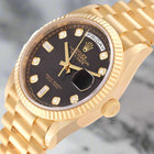 "President" Day-Date 18238 Gold 36mm Black Face Diamond Dial-Fluted Bezel (VSF) replica